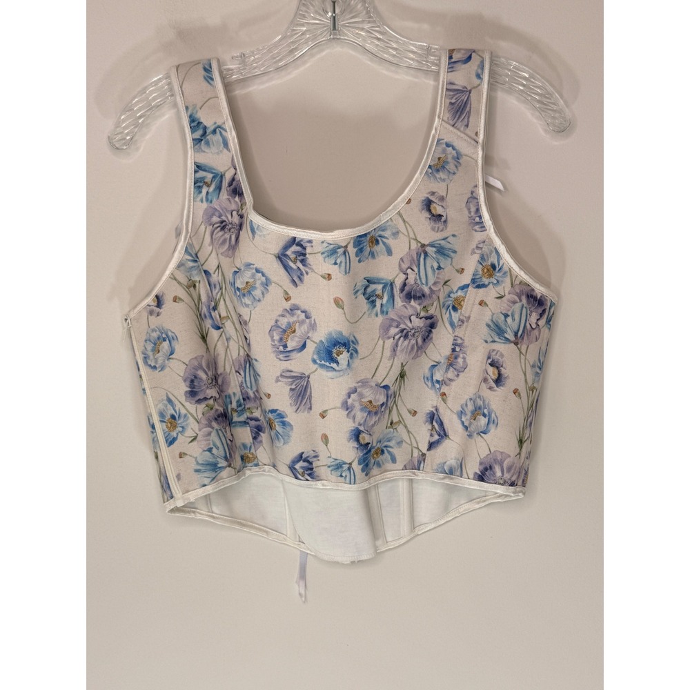 Scarlet Darkness Floral Corset Top Blue Poppy Lace Up Renaissance Cream Size 14 - Picture 10 of 12
